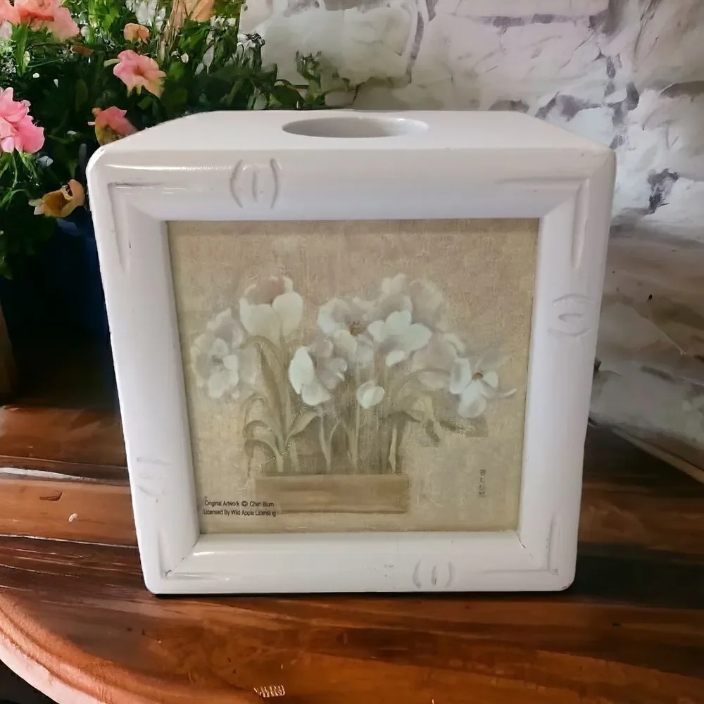 Floral Orchids Narcissus Tissue Box Cover Holder Cottagecore Cheri Blum Vintage.